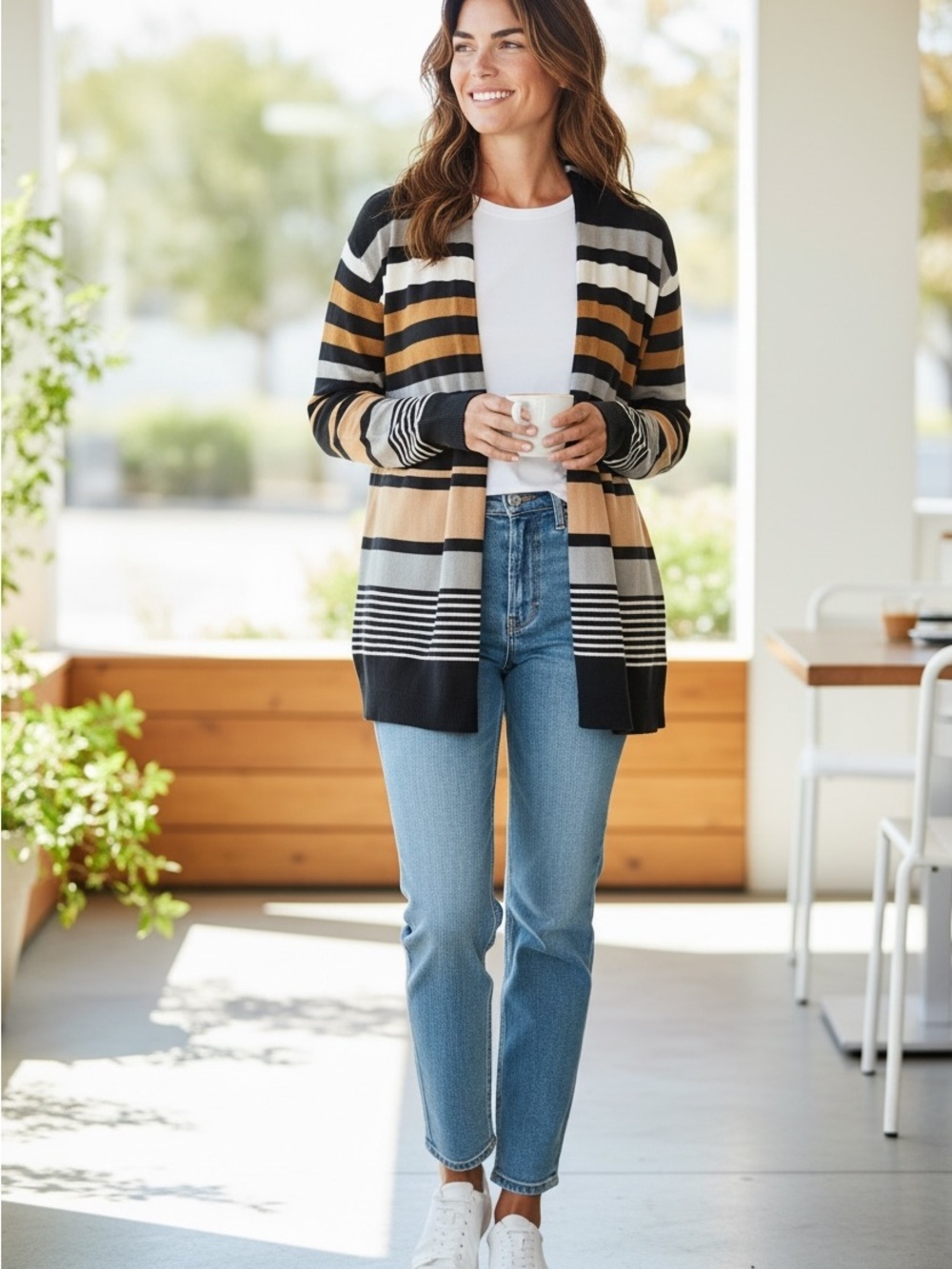 Liz Claiborne New York Striped Open Cardigan XL